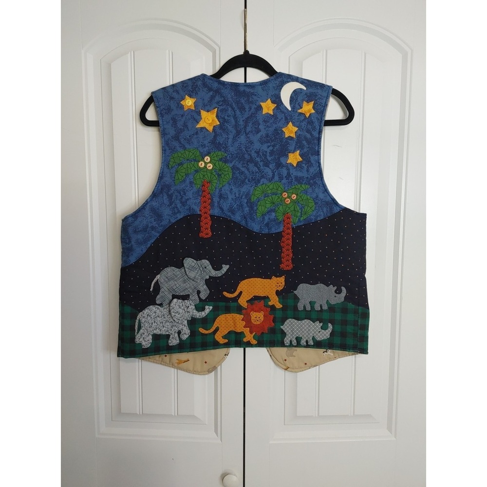 90s Handmade Appliqué Noah's Ark Detailed Quilted Vest M/L Teacher Whimsical - Picture 10 of 12